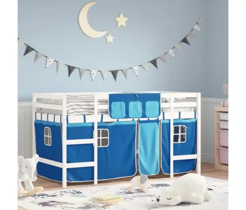 Aukšta Vaikiška Lova Su Užuolaidomis, Mėlyna, 80X200cm Pušis