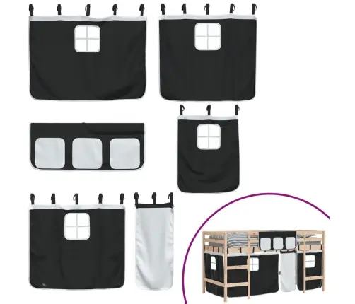 Aukšta Lova Su Užuolaidomis, Balta/Juoda, 90X200cm Pušis