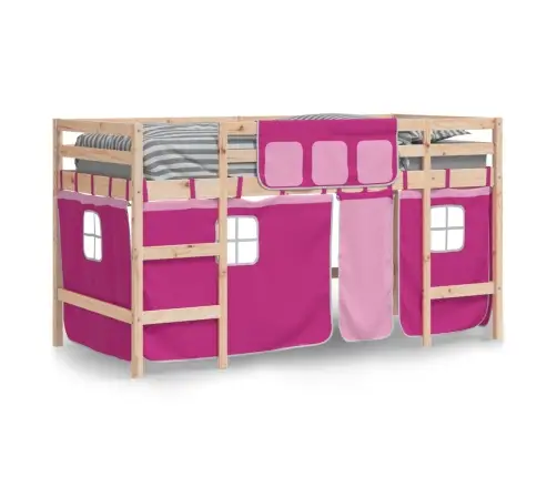 Bērnu Gulta Ar Aizkariem, Rozā, 90X200 Cm, Priedes Masīvkoks Vidaxl