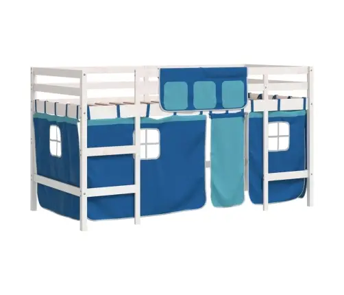 Bērnu Gulta Ar Aizkariem, Zili, 90X200 Cm, Priedes Masīvkoks Vidaxl