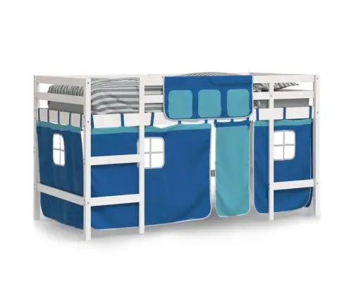 Bērnu Gulta Ar Aizkariem, Zili, 90X200 Cm, Priedes Masīvkoks Vidaxl