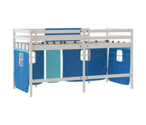 Bērnu Gulta Ar Aizkariem, Zili, 90X200 Cm, Priedes Masīvkoks Vidaxl