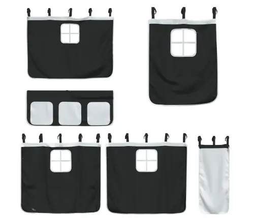 Laste Kõrge Voodi Kardinatega, Valge/Must, 90X190 cm Männipuit