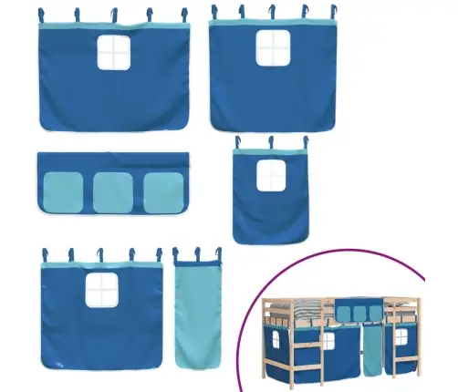 Bērnu Gulta Ar Aizkariem, Zili, 90X190 Cm, Priedes Masīvkoks Vidaxl