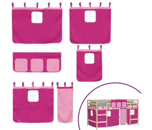 Bērnu Gulta Ar Aizkariem, Rozā, 90X190 Cm, Priedes Masīvkoks Vidaxl