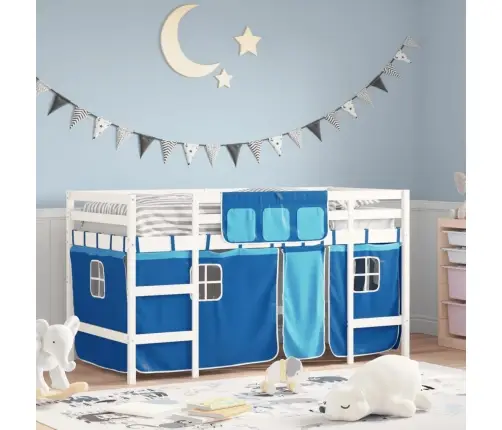 Bērnu Gulta Ar Aizkariem, Zili, 90X190 Cm, Priedes Masīvkoks Vidaxl