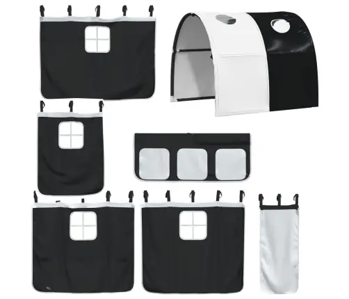 Bērnu Augstā Gulta Ar Tuneli, Melni Balta, 80X200 Cm, Priede Vidaxl