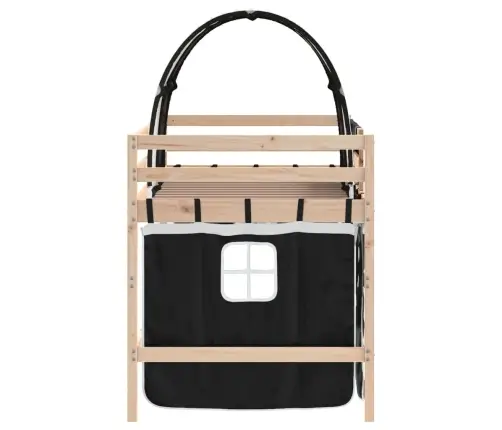 Bērnu Augstā Gulta Ar Tuneli, Melni Balta, 80X200 Cm, Priede Vidaxl