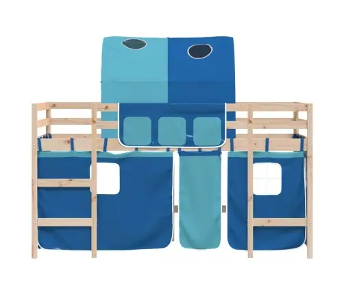 Laste Kõrge Voodi Tunneliga, Sinine, 80X200 cm Männipuit