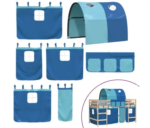 Laste Kõrge Voodi Tunneliga, Sinine, 80X200 cm Männipuit