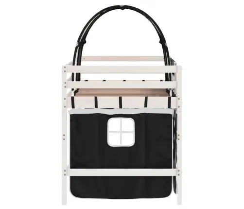 Laste Kõrge Voodi Tunneliga, Valge/Must, 80X200 cm Männipuit