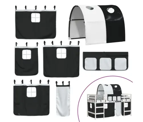 Laste Kõrge Voodi Tunneliga, Valge/Must, 80X200 cm Männipuit