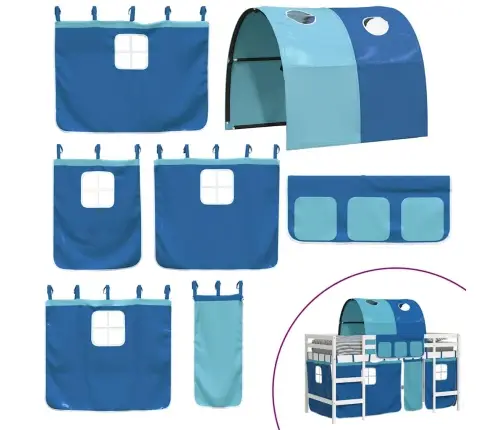 Laste Kõrge Voodi Tunneliga, Sinine, 80X200 cm Männipuit