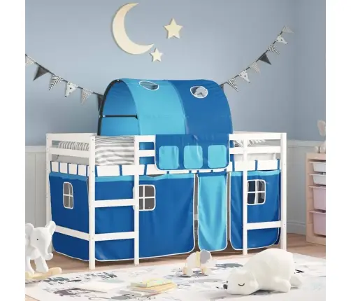 Laste Kõrge Voodi Tunneliga, Sinine, 80X200 cm Männipuit