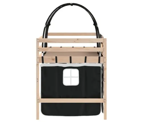 Aukšta Vaikiška Lova Su Tuneliu, Balta/Juoda, 90X200cm Pušis