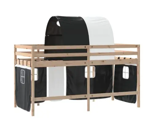 Aukšta Vaikiška Lova Su Tuneliu, Balta/Juoda, 90X200cm Pušis