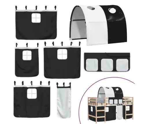 Aukšta Vaikiška Lova Su Tuneliu, Balta/Juoda, 90X200cm Pušis