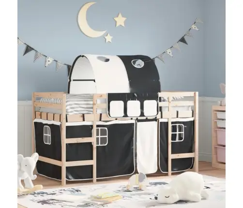 Aukšta Vaikiška Lova Su Tuneliu, Balta/Juoda, 90X200cm Pušis