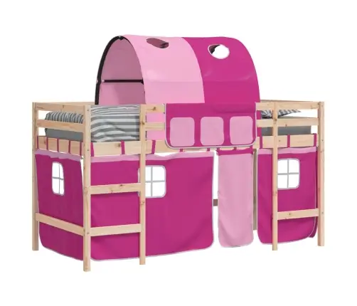 Bērnu Augstā Gulta Ar Tuneli, Rozā, 90X200 Cm, Priedes Koks Vidaxl