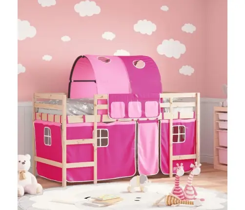 Bērnu Augstā Gulta Ar Tuneli, Rozā, 90X200 Cm, Priedes Koks Vidaxl