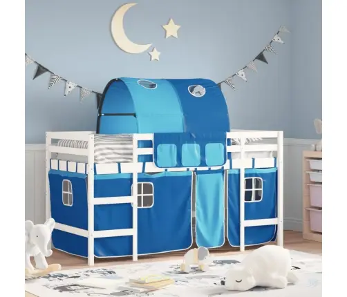 Laste Kõrge Voodi Tunneliga, Sinine, 90X200 cm Männipuit