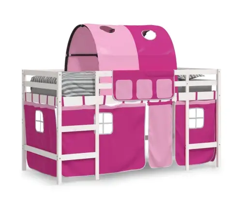 Bērnu Augstā Gulta Ar Tuneli, Rozā, 90X200 Cm, Priedes Koks Vidaxl