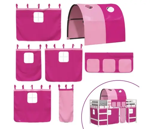 Bērnu Augstā Gulta Ar Tuneli, Rozā, 90X200 Cm, Priedes Koks Vidaxl