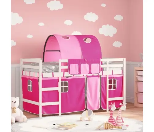 Bērnu Augstā Gulta Ar Tuneli, Rozā, 90X200 Cm, Priedes Koks Vidaxl