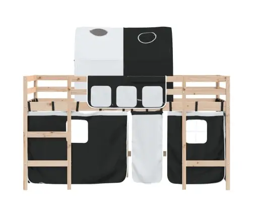 Bērnu Augstā Gulta Ar Tuneli, Melni Balta, 90X190 Cm, Priede Vidaxl