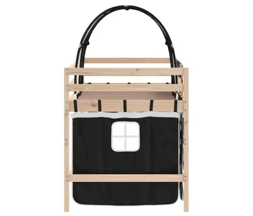 Bērnu Augstā Gulta Ar Tuneli, Melni Balta, 90X190 Cm, Priede Vidaxl