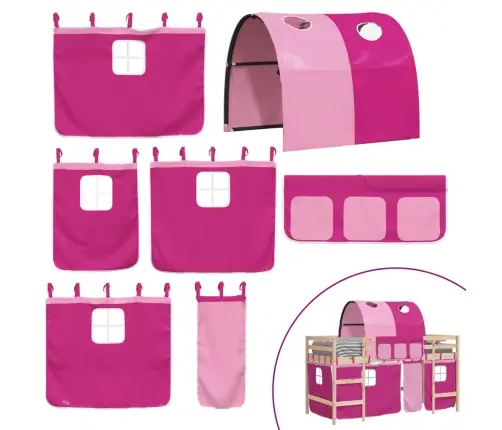 Aukšta Vaikiška Lova Su Tuneliu, Rožinė, 90X190cm Pušis