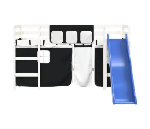 Laste Kõrge Voodi Kardinatega, Valge/Must, 80X200 cm Männipuit