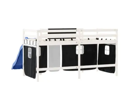 Laste Kõrge Voodi Kardinatega, Valge/Must, 80X200 cm Männipuit