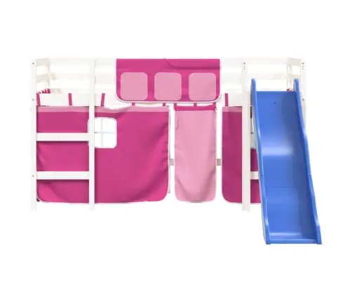 Bērnu Gulta Ar Aizkariem, Rozā, 80X200 Cm, Priedes Masīvkoks Vidaxl