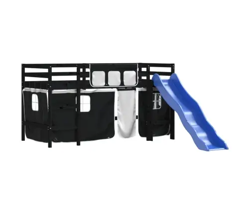 Bērnu Gulta Ar Aizkariem, Melni Ar Baltu, 80X200 Cm, Priede Vidaxl