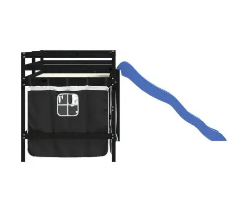 Bērnu Gulta Ar Aizkariem, Melni Ar Baltu, 80X200 Cm, Priede Vidaxl