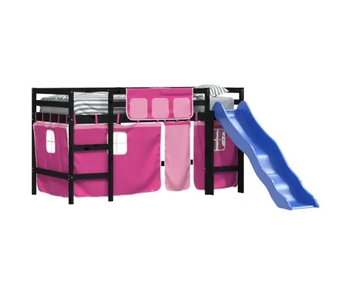 Aukšta Vaikiška Lova Su Užuolaidomis, Rožinė, 80X200cm Pušis