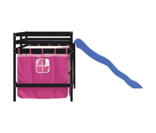 Aukšta Vaikiška Lova Su Užuolaidomis, Rožinė, 80X200cm Pušis