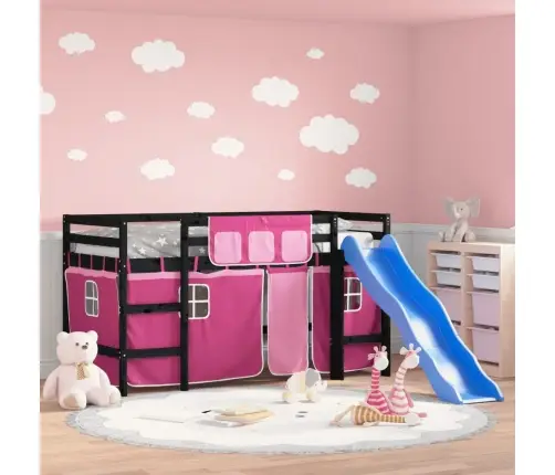 Aukšta Vaikiška Lova Su Užuolaidomis, Rožinė, 80X200cm Pušis