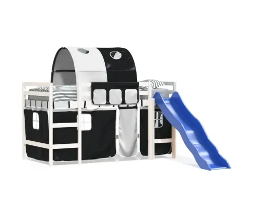 Laste Kõrge Voodi Tunneliga, Valge/Must, 80X200 cm Männipuit