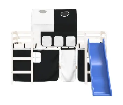 Laste Kõrge Voodi Tunneliga, Valge/Must, 80X200 cm Männipuit