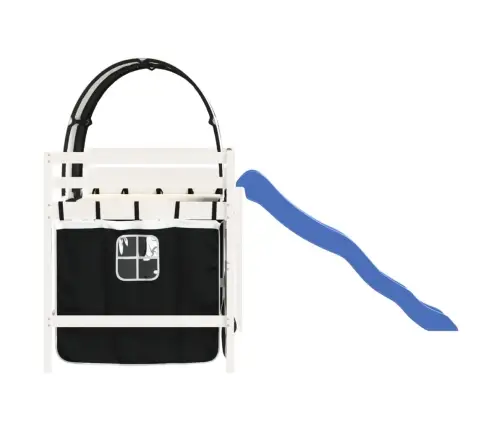 Laste Kõrge Voodi Tunneliga, Valge/Must, 80X200 cm Männipuit