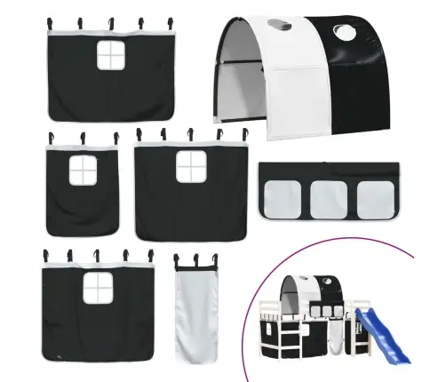 Laste Kõrge Voodi Tunneliga, Valge/Must, 80X200 cm Männipuit