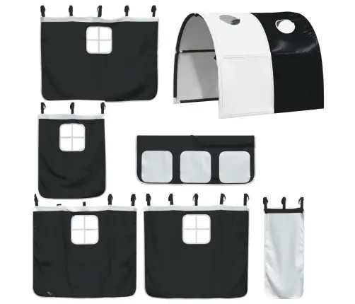 Laste Kõrge Voodi Tunneliga, Valge/Must, 80X200 cm Männipuit