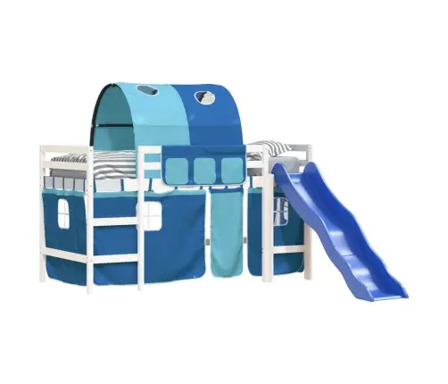 Laste Kõrge Voodi Tunneliga, Sinine, 80X200 cm Männipuit