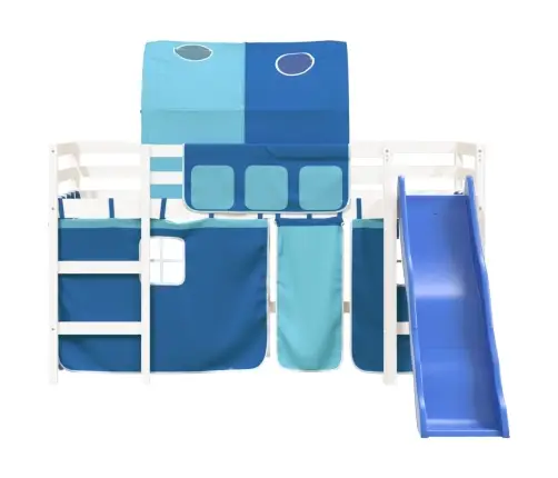 Laste Kõrge Voodi Tunneliga, Sinine, 80X200 cm Männipuit