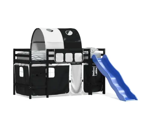 Aukšta Vaikiška Lova Su Tuneliu, Balta/Juoda, 80X200cm Pušis