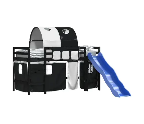 Aukšta Vaikiška Lova Su Tuneliu, Balta/Juoda, 80X200cm Pušis