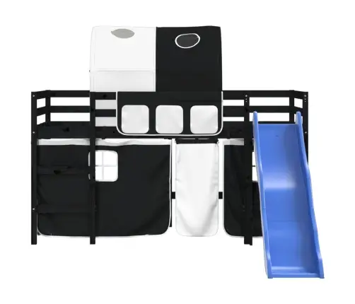 Aukšta Vaikiška Lova Su Tuneliu, Balta/Juoda, 80X200cm Pušis