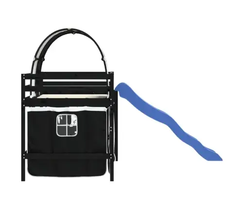 Aukšta Vaikiška Lova Su Tuneliu, Balta/Juoda, 80X200cm Pušis